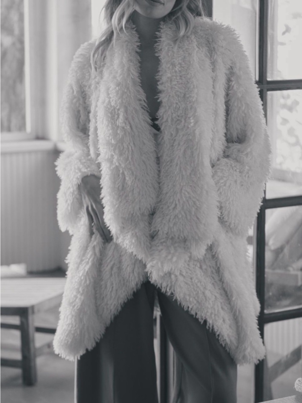 NWT Anthropologie Daily Practice Faux Fur Jacket Open Cardigan in Cream - Picture 4 of 9